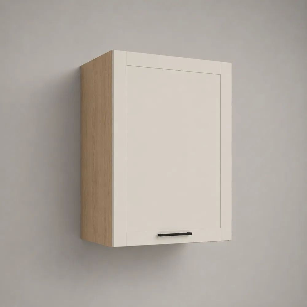 Meuble haut de cuisine mural blanc et chêne clair à 1 porte en MDF et panneaux mélaminés, 60 × 32 × 72 cm