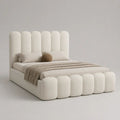 Lit coffre double 160 × 200 cm en tissu bouclé ivoire avec sommier relevable, dimensions 220 × 190 × 145 cm
