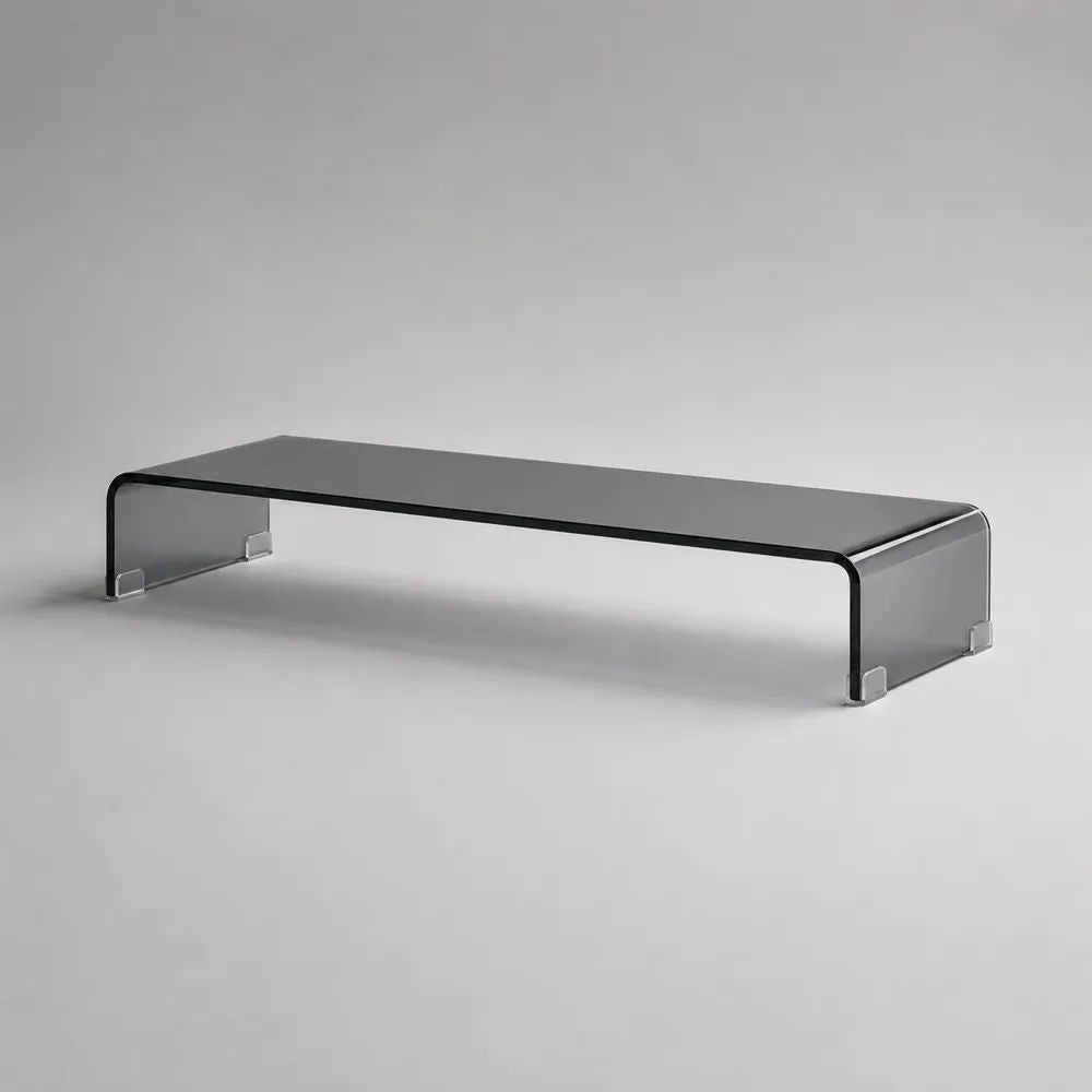 Support rehausseur rectangulaire pour téléviseur en verre gris fumé, 100 x 35 x 15 cm