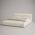 Lit coffre double 160 × 200 cm en tissu blanc cassé avec sommier relevable