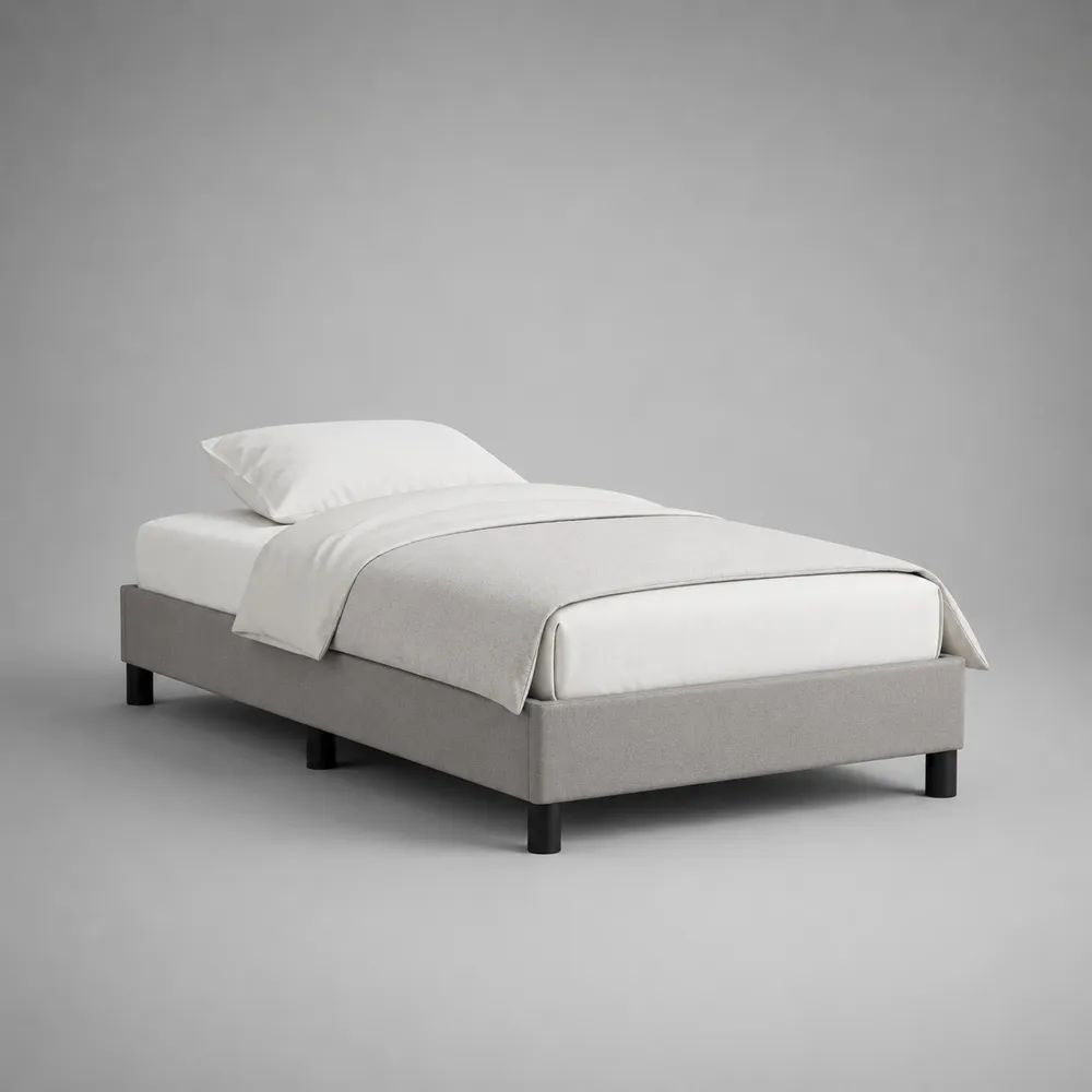 Lit simple rembourré en tissu gris clair et noir avec sommier à lattes, 99 x 199 x 35 cm, couchage 90 x 190 cm