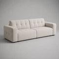 Canapé droit 3 places en tissu bouclé écru capitonné, 220 × 95 × 76 cm