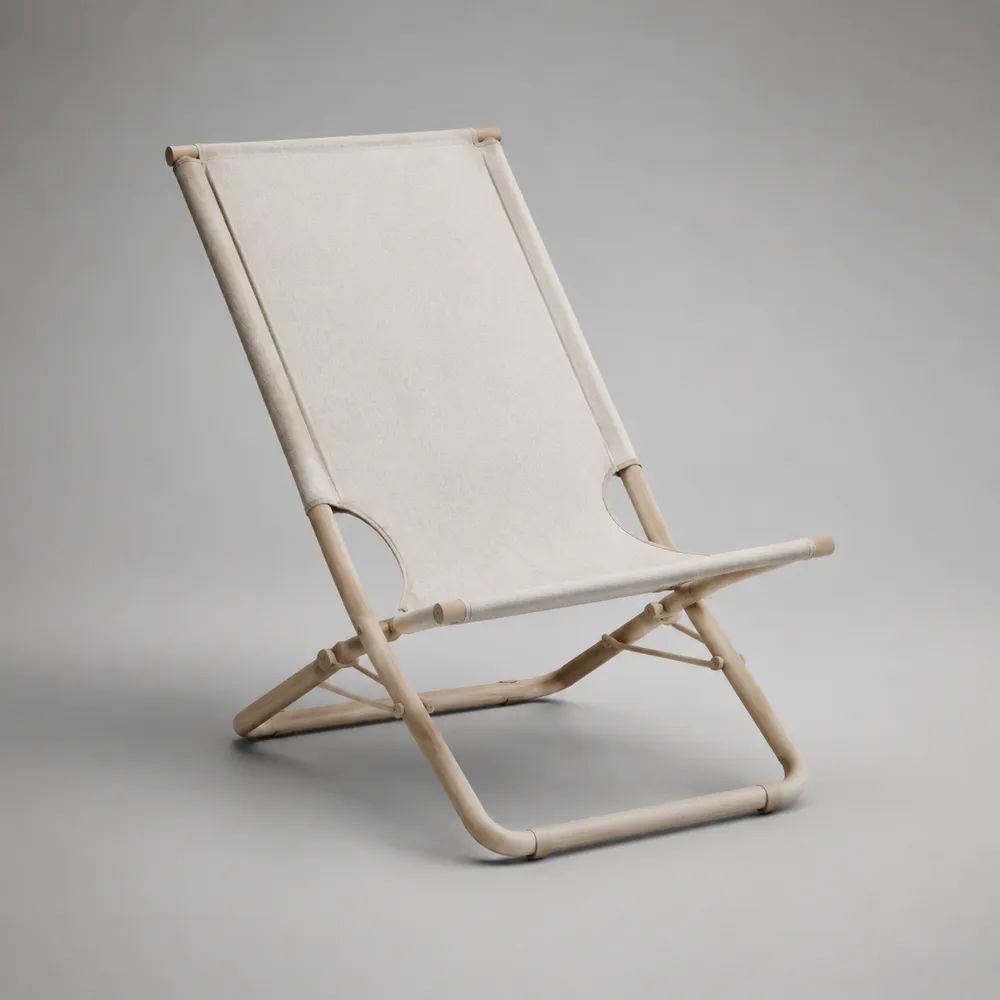 Chaise de jardin basse pliante en acier et toile écrue, 83 × 62 × 92 cm