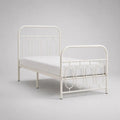 Lit simple 90 x 190 cm en acier blanc avec tête et pied de lit arrondis, 198 x 96 x 110 cm