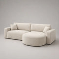 Canapé d’angle droit 3 places en tissu bouclé écru avec méridienne arrondie, 250 × 160 × 78 cm