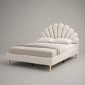 Lit double 160 x 200 cm en velours polyester beige crème avec tête de lit coquillage et sommier à lattes