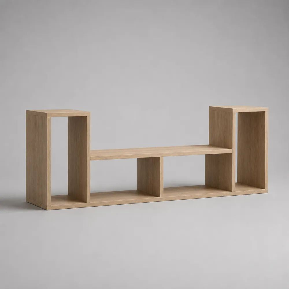 Meuble TV rectangulaire avec étagères ouvertes en panneaux de particules mélaminés, chêne clair, 180 x 30 x 70 cm