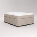 Ensemble lit double en tissu beige avec matelas, surmatelas et 2 sommiers tapissiers, 160 x 200 cm