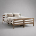 Lit double 160 x 200 cm en pin massif brun noyer avec sommier à lattes