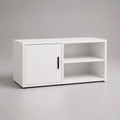 Meuble TV bas rectangulaire blanc et noir en panneaux de particules mélaminés, 1 porte et 2 niches, 100 × 35 × 55 cm